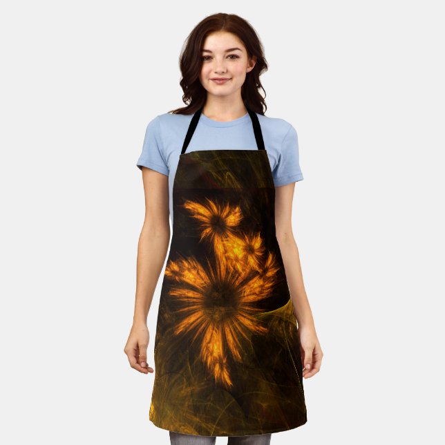 Mystique Garden Golden Abstract Fractal Art Apron (Worn)