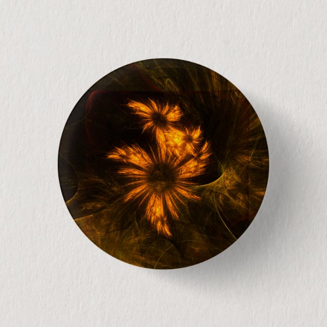Mystique Garden Golden Abstract Fractal Art Button (Front)