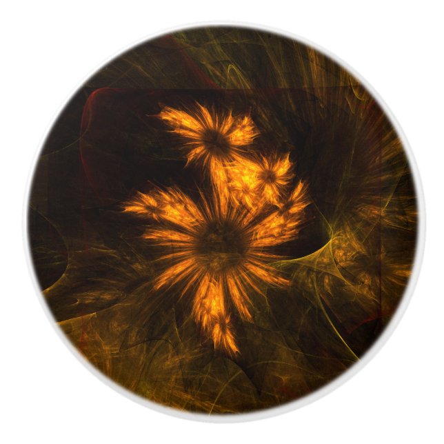 Mystique Garden Golden Abstract Fractal Art Ceramic Knob (Front)