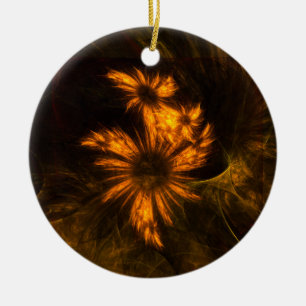 Mystique Garden Golden Abstract Fractal Art Ceramic Ornament