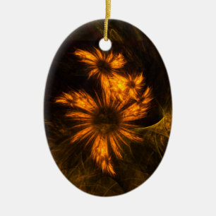 Mystique Garden Golden Abstract Fractal Art Ceramic Ornament