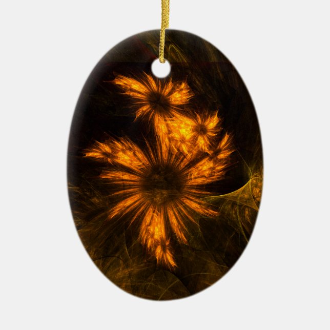 Mystique Garden Golden Abstract Fractal Art Ceramic Ornament (Front)