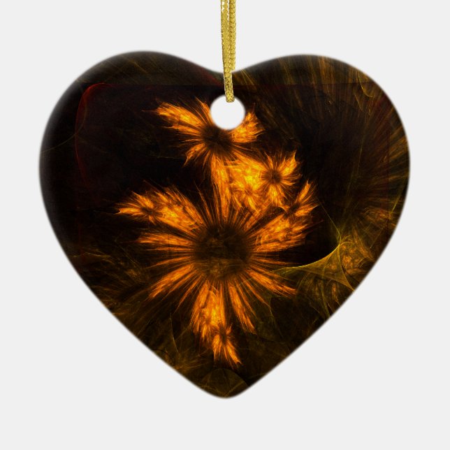 Mystique Garden Golden Abstract Fractal Art Ceramic Ornament (Front)