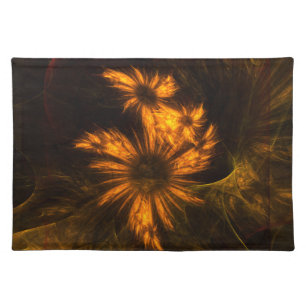 Mystique Garden Golden Abstract Fractal Art Cloth Placemat