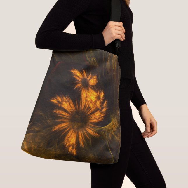 Mystique Garden Golden Abstract Fractal Art Crossbody Bag (Close Up)
