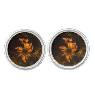 Mystique Garden Golden Abstract Fractal Art Cufflinks