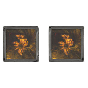 Mystique Garden Golden Abstract Fractal Art Cufflinks