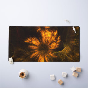 Mystique Garden Golden Abstract Fractal Art Desk Mat
