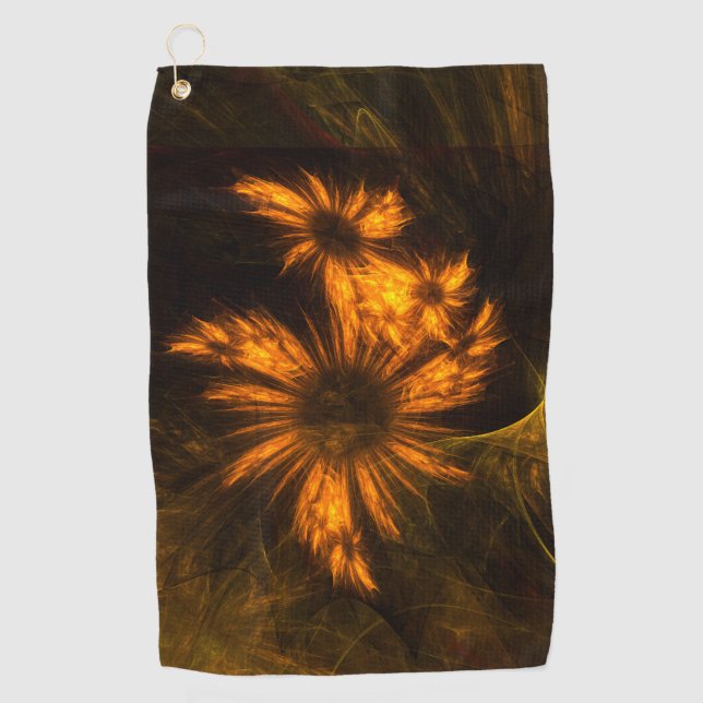 Mystique Garden Golden Abstract Fractal Art Golf Towel (Front)