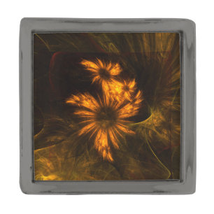 Mystique Garden Golden Abstract Fractal Art Gunmetal Finish Lapel Pin