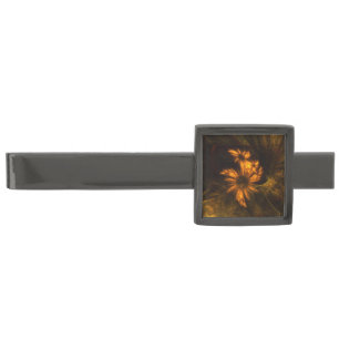Mystique Garden Golden Abstract Fractal Art Gunmetal Finish Tie Clip
