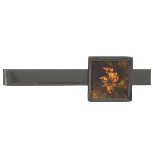 Mystique Garden Golden Abstract Fractal Art Gunmetal Finish Tie Clip (Front)