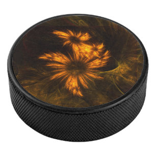 Mystique Garden Golden Abstract Fractal Art Hockey Puck