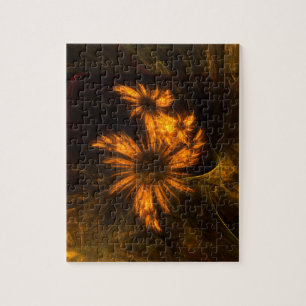 Mystique Garden Golden Abstract Fractal Art Jigsaw Puzzle