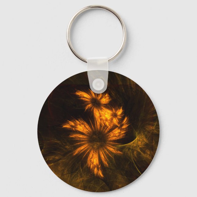 Mystique Garden Golden Abstract Fractal Art Keychain (Front)