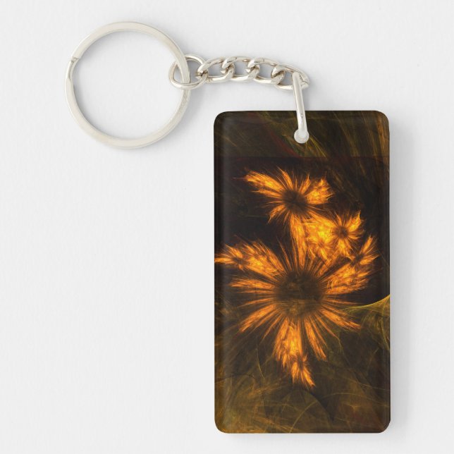 Mystique Garden Golden Abstract Fractal Art Keychain (Front)