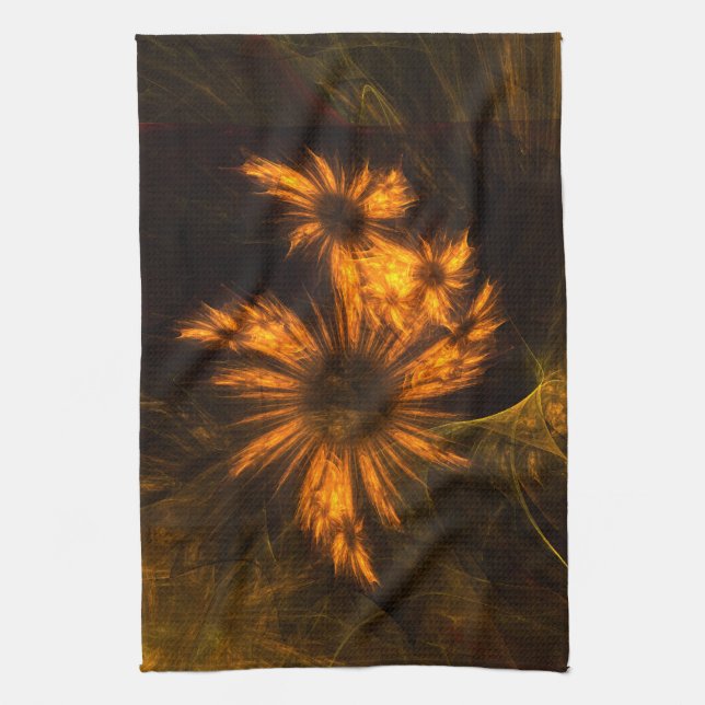 Mystique Garden Golden Abstract Fractal Art Kitchen Towel (Vertical)