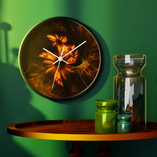 Mystique Garden Golden Abstract Fractal Art Large Clock