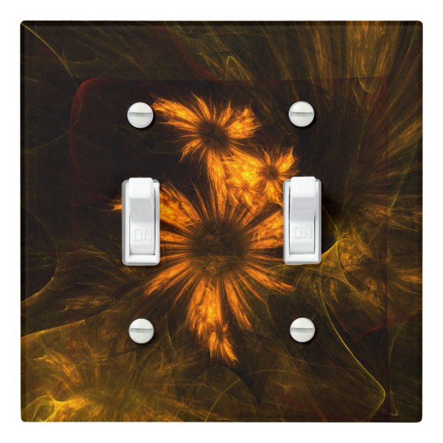 Mystique Garden Golden Abstract Fractal Art Light Switch Cover (In Situ)