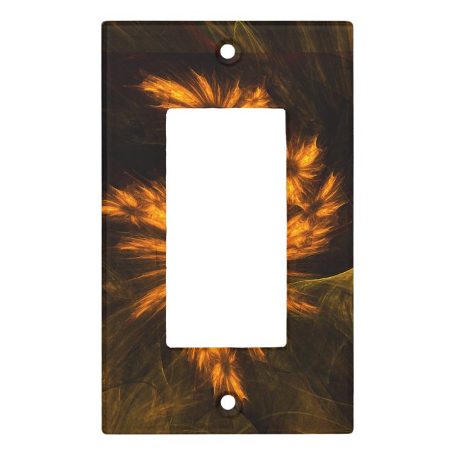 Mystique Garden Golden Abstract Fractal Art Light Switch Cover (Front)