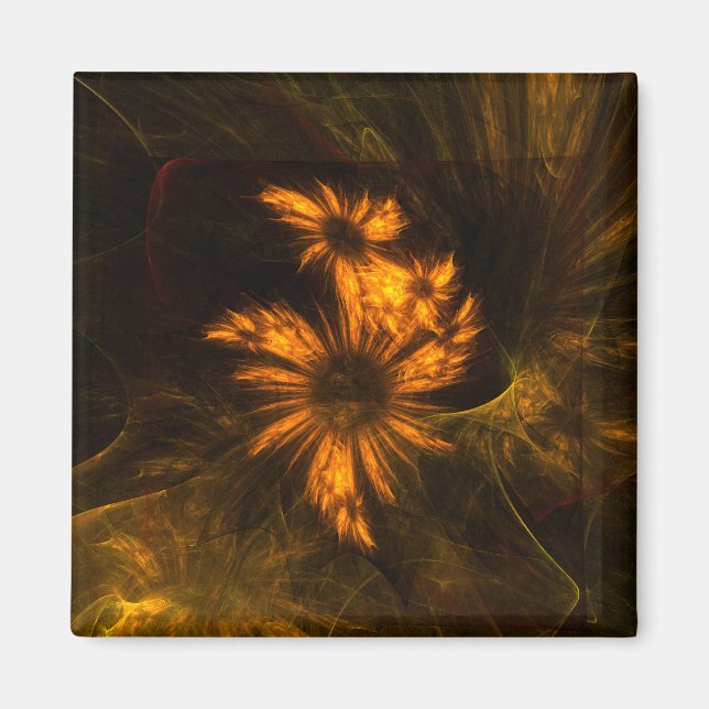 Mystique Garden Golden Abstract Fractal Art Magnet (Front)