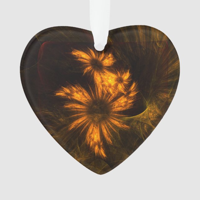 Mystique Garden Golden Abstract Fractal Art Ornament (Front)