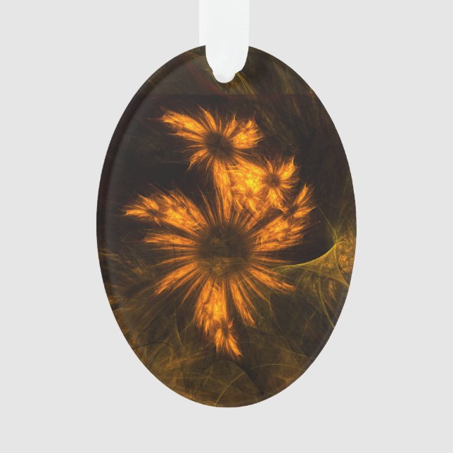Mystique Garden Golden Abstract Fractal Art Ornament (Front)