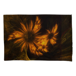 Mystique Garden Golden Abstract Fractal Art Pillow Case