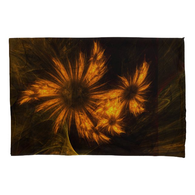 Mystique Garden Golden Abstract Fractal Art Pillow Case (Front)