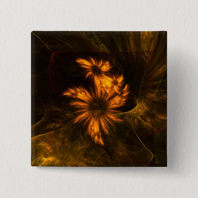 Mystique Garden Golden Abstract Fractal Art Pinback Button (Front)