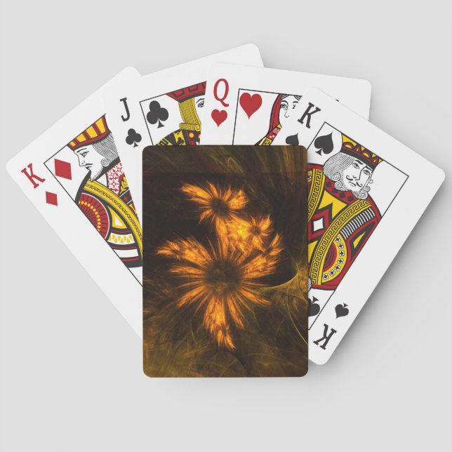 Mystique Garden Golden Abstract Fractal Art Poker Cards (Back)