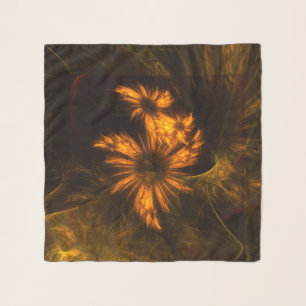 Mystique Garden Golden Abstract Fractal Art Scarf