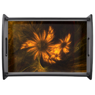 Mystique Garden Golden Abstract Fractal Art Serving Tray
