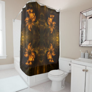 Mystique Garden Golden Abstract Fractal Art Shower Curtain