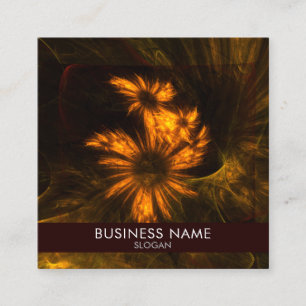 Mystique Garden Golden Abstract Fractal Art Square Business Card