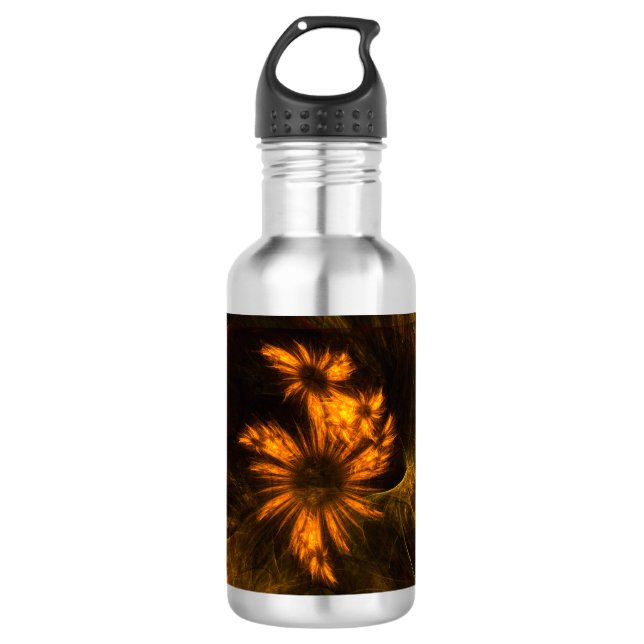 Mystique Garden Golden Abstract Fractal Art Stainless Steel Water Bottle (Front)