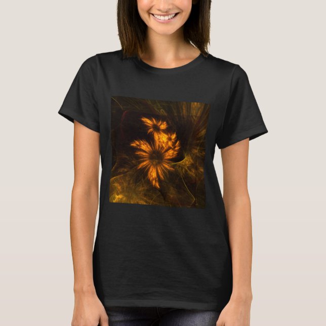 Mystique Garden Golden Abstract Fractal Art T-Shirt (Front)