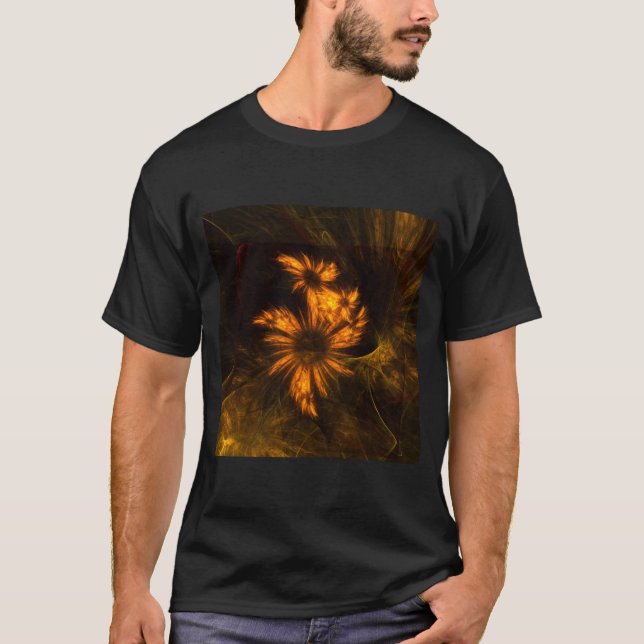 Mystique Garden Golden Abstract Fractal Art T-Shirt (Front)
