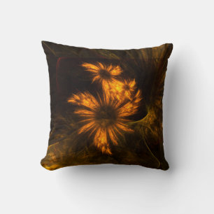 Mystique Garden Golden Abstract Fractal Art Throw Pillow