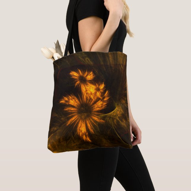 Mystique Garden Golden Abstract Fractal Art Tote Bag (Close Up)