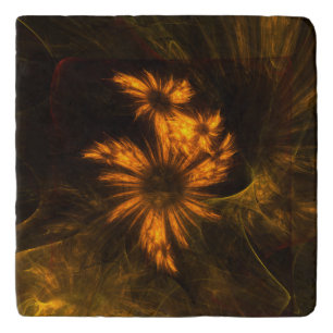 Mystique Garden Golden Abstract Fractal Art Trivet