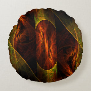 Mystique Jungle Modern Abstract Fractal Art Round Pillow