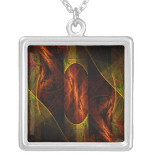 Mystique Jungle Modern Abstract Fractal Art Silver Plated Necklace