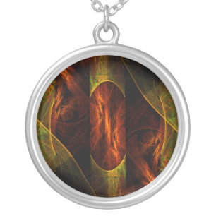 Mystique Jungle Modern Abstract Fractal Art Silver Plated Necklace