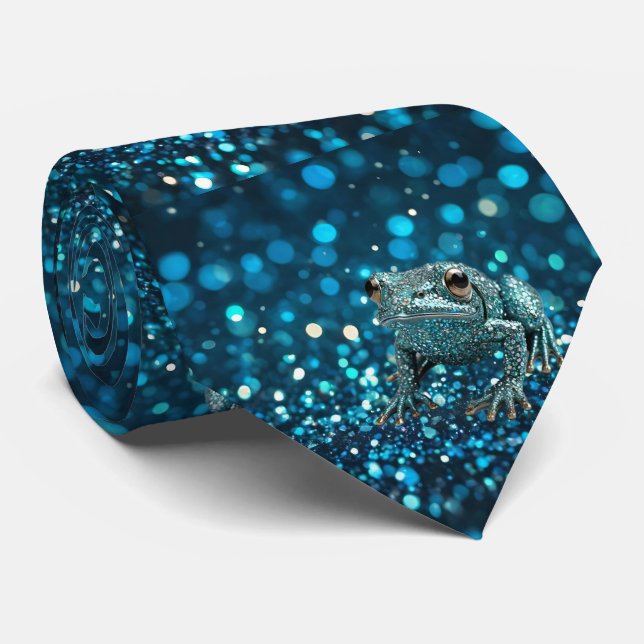 Mystique of the Blue Dimentee Frog On Blue Bokeh Neck Tie (Rolled)