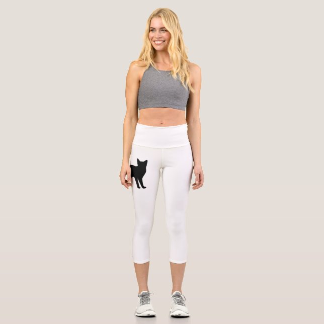 Mystique of the Feline: An Elegant Cat Silhouette Capri Leggings (Front)