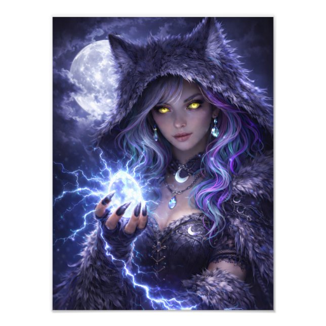 Mystische Wolfs-Kriegerin – Night Spirit Poster (Front)