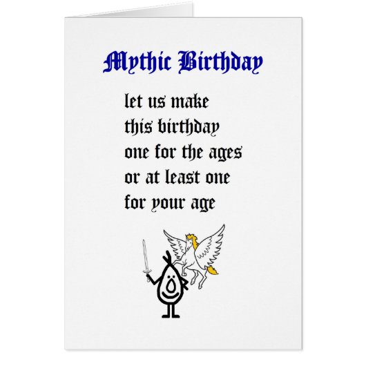 Mythic Birthday - a funny happy birthday poem (Front)