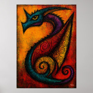 Mythic Dragon in Color Fields Expressionist Poster