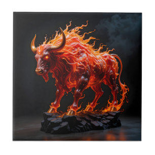 Mythic Fire Bull Ceramic Tile